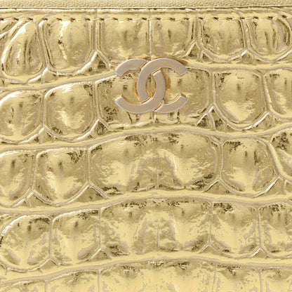 Chanel Metallic Calfskin Crocodile Embossed Cocodile Zip Coin Case Gold 9 of 10