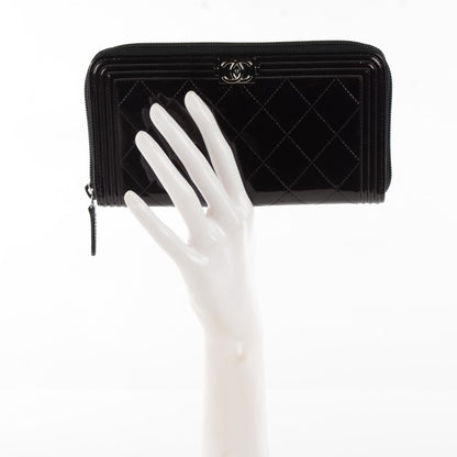 Chanel Patent Quilted Boy Zip Around Wallet Black 2 of 8