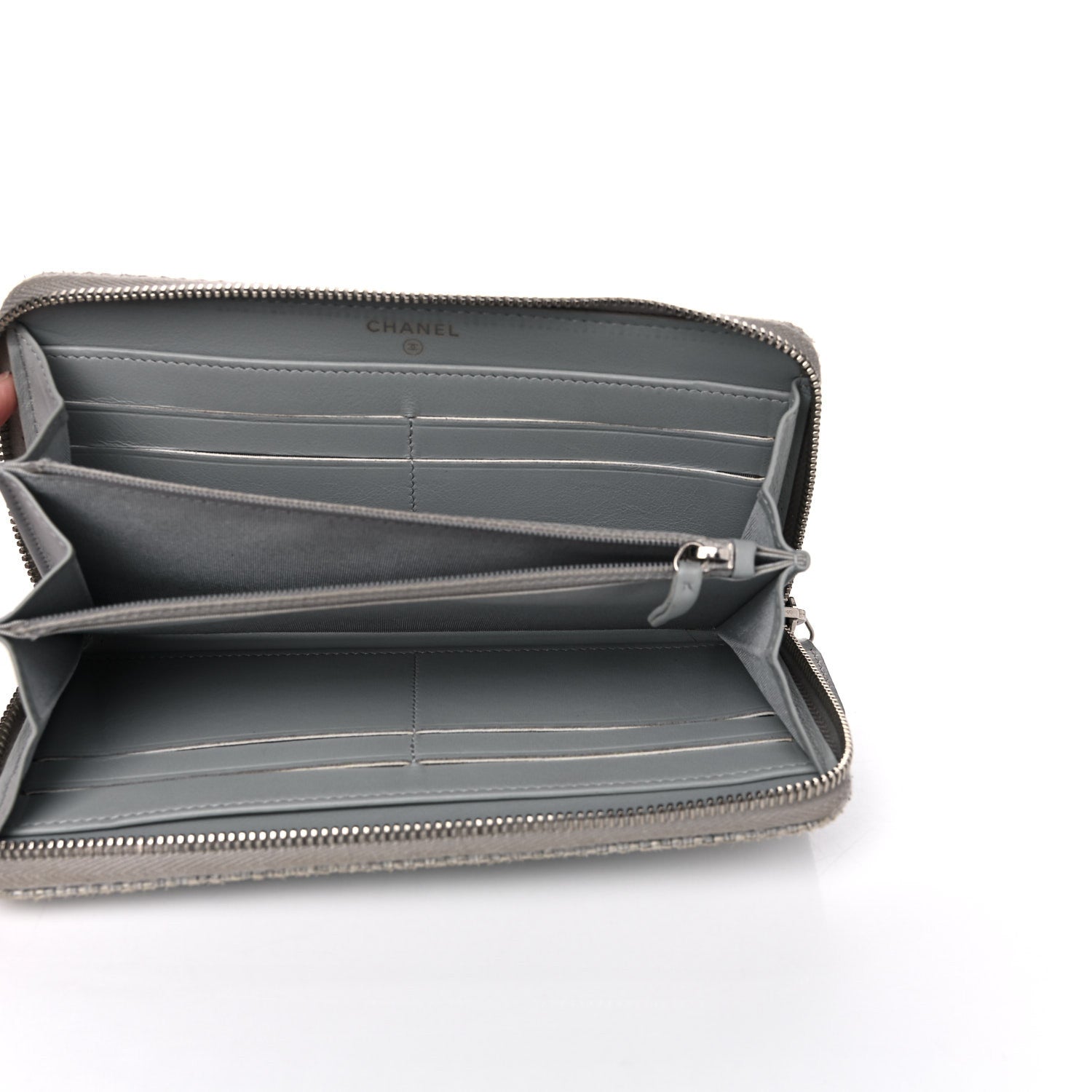 Chanel Canvas Deauville Zip Around Wallet Grey 5 of 11