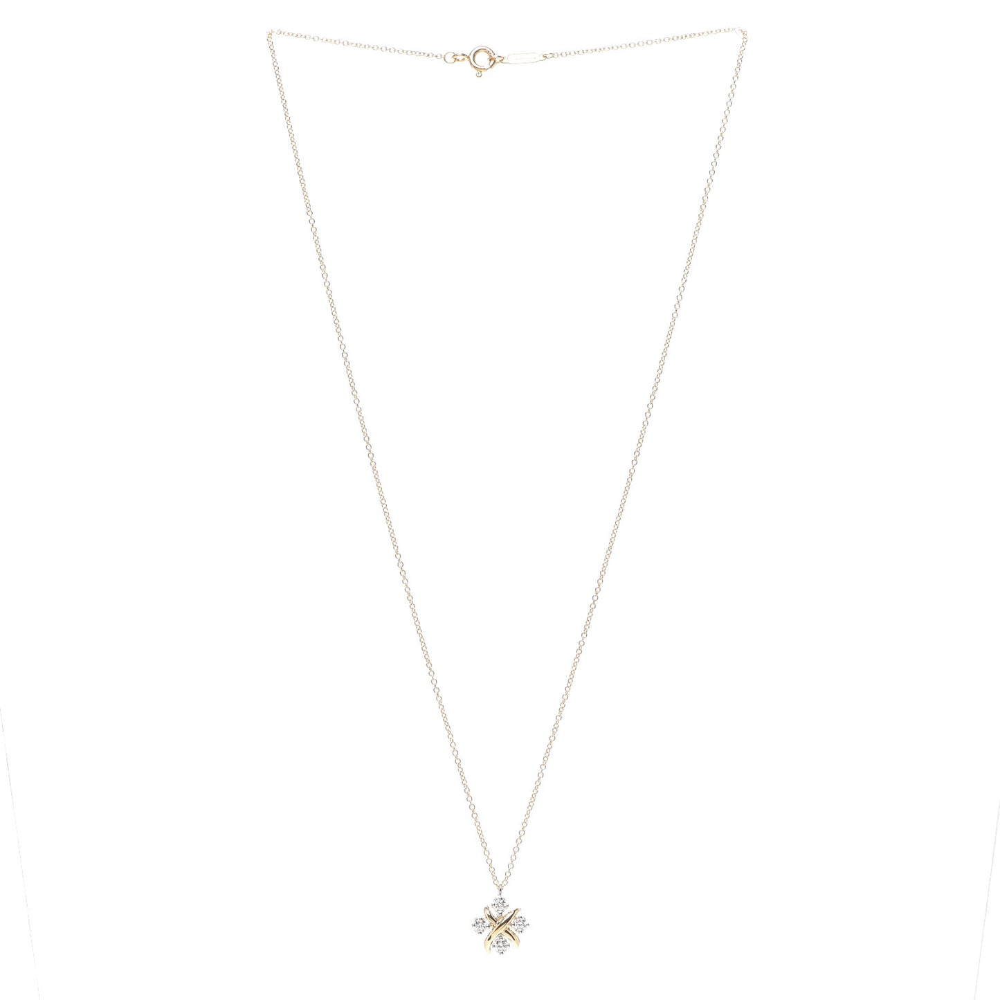 Platinum 18K Yellow Gold Diamond Schlumberger Lynn Pendant Necklace