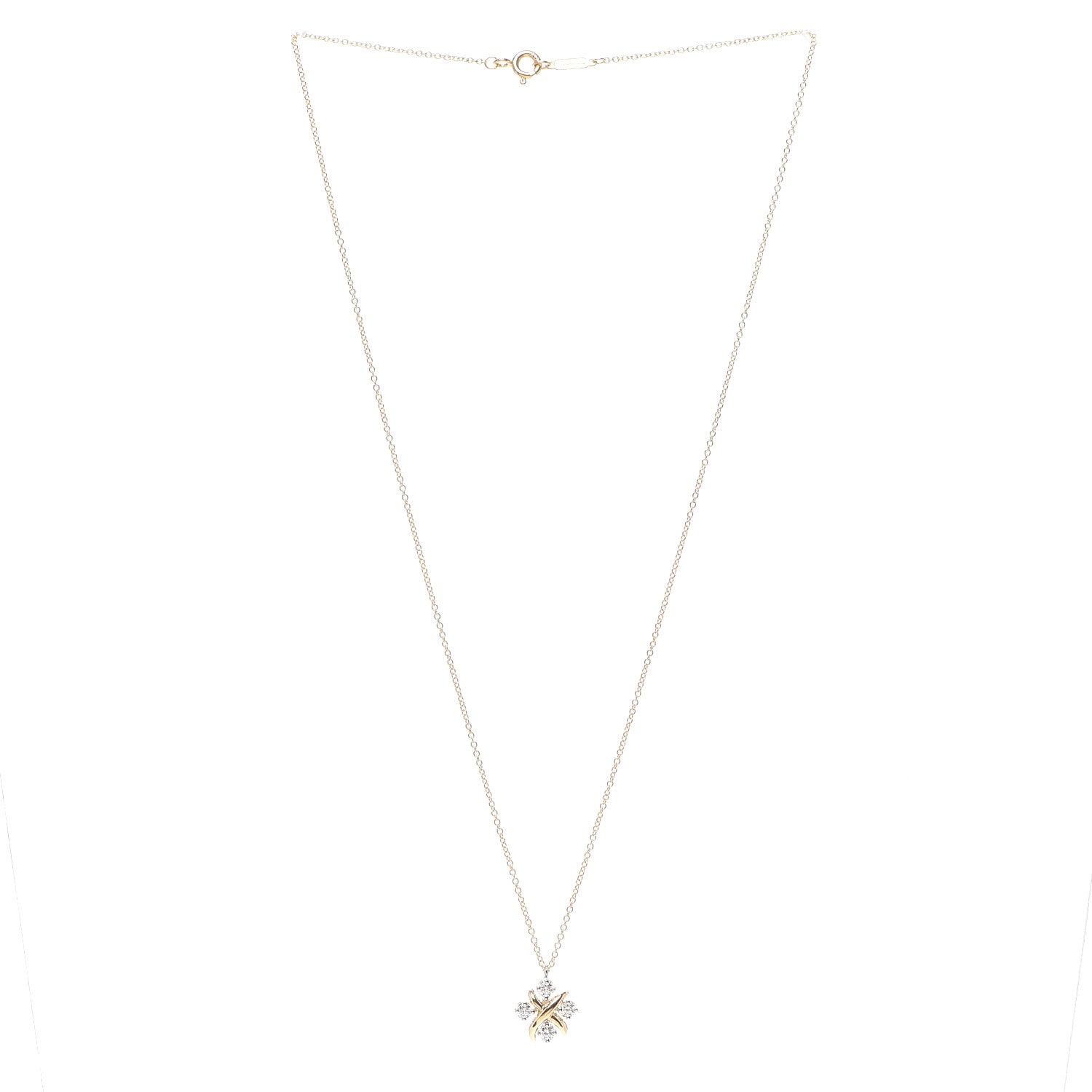 Tiffany Platinum 18K Yellow Gold Diamond Schlumberger Lynn Pendant Necklace 3 of 5