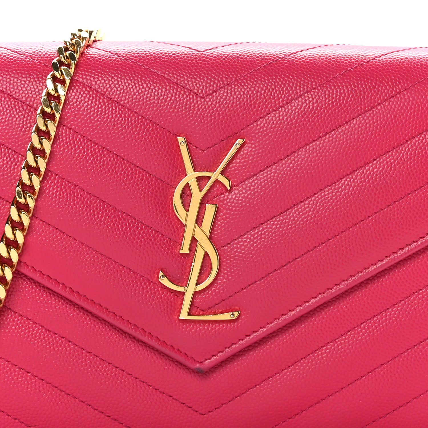 Saint Laurent Grain De Poudre Matelasse Chevron Monogram Chain Wallet Bubblegum 8 of 12