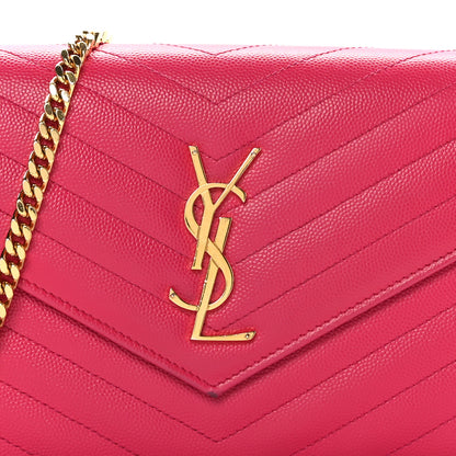 Saint Laurent Grain De Poudre Matelasse Chevron Monogram Chain Wallet Bubblegum 8 of 12