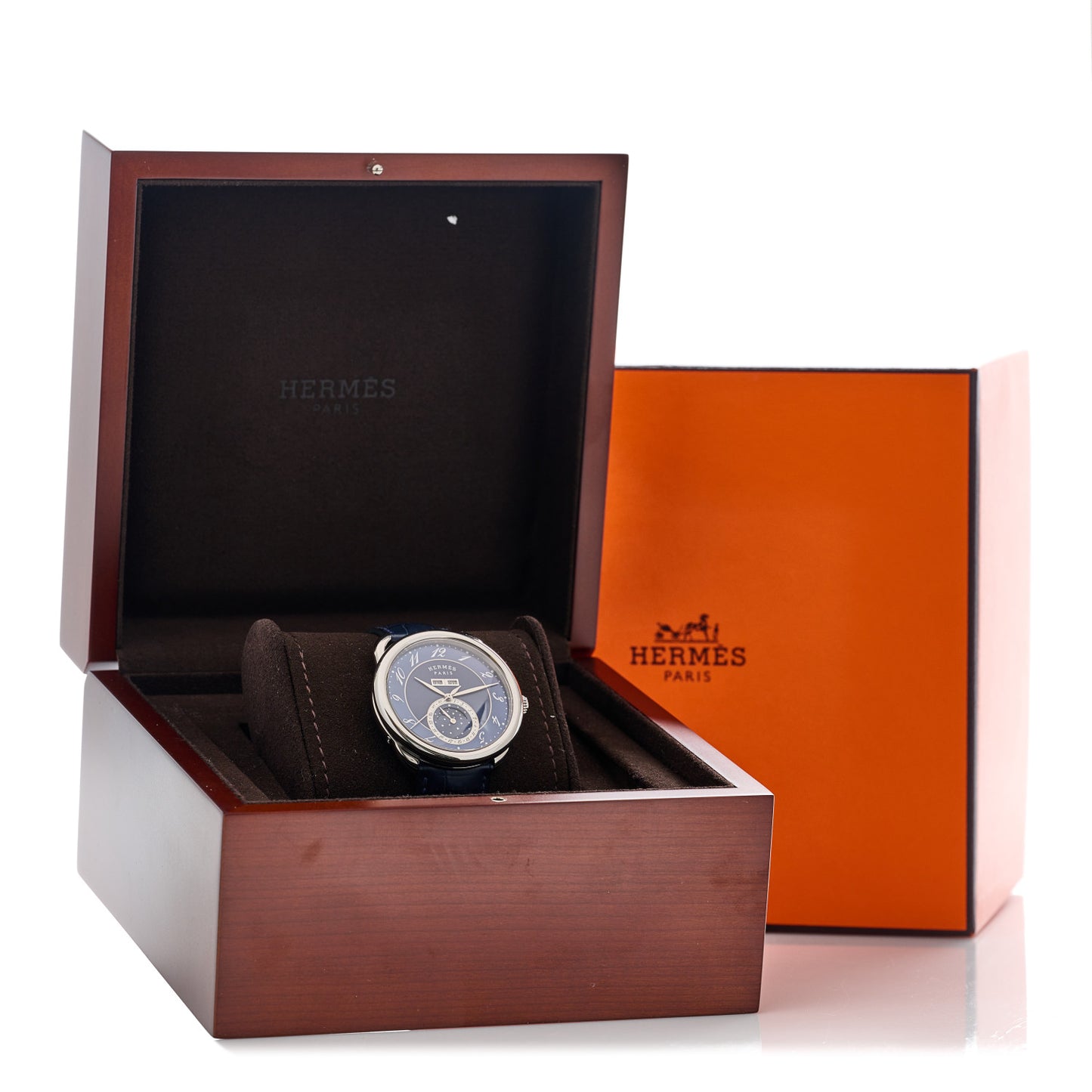Stainless Steel Alligator 43mm Arceau Grande Lune Automatic Watch Bleu Abysse