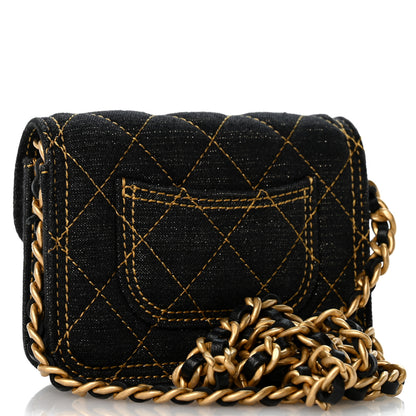Chanel Denim Quilted Double You Mini Flap Black Golden 3 of 11