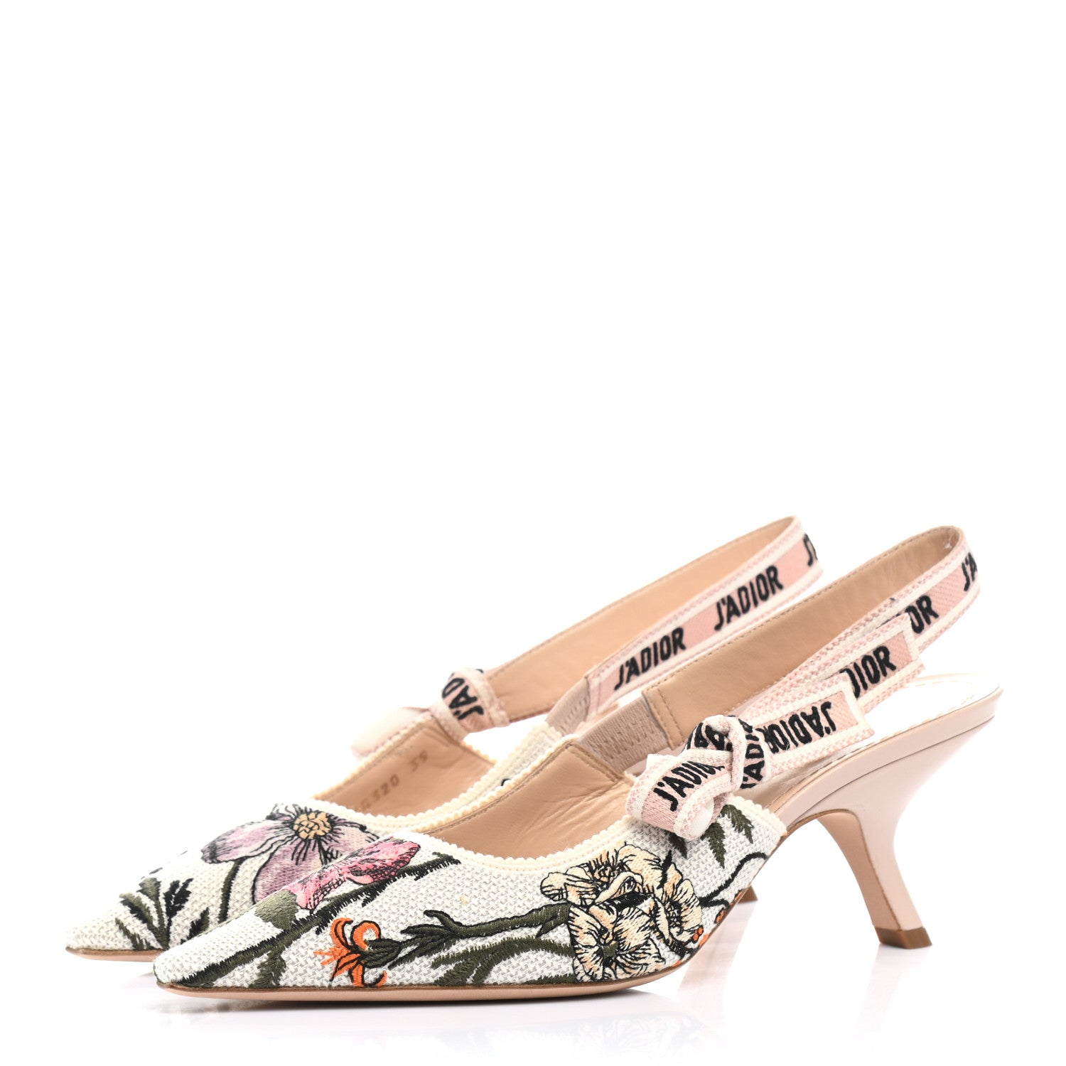Christian Dior Canvas Ribbon Rose Mutabilis Embroidered J'Adoir Slingback 65mm Pumps 39 Multicolor 3 of 9