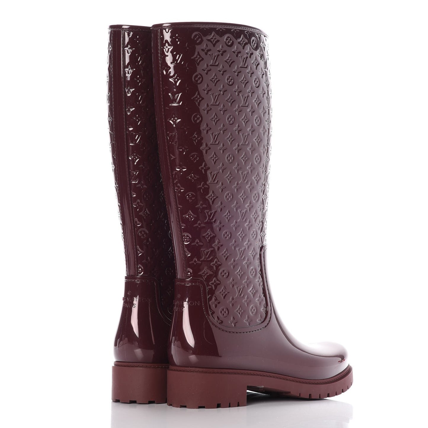 Rubber Embossed Monogram Splash Rain Boots 41 Burgundy