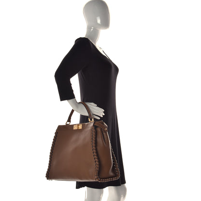 Fendi Calfskin Lace Up Large Peekaboo Iconic Satchel Cognac 2 of 17