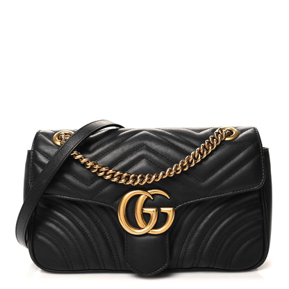 Gucci Calfskin Matelasse Small GG Marmont Shoulder Bag Black 1 of 12