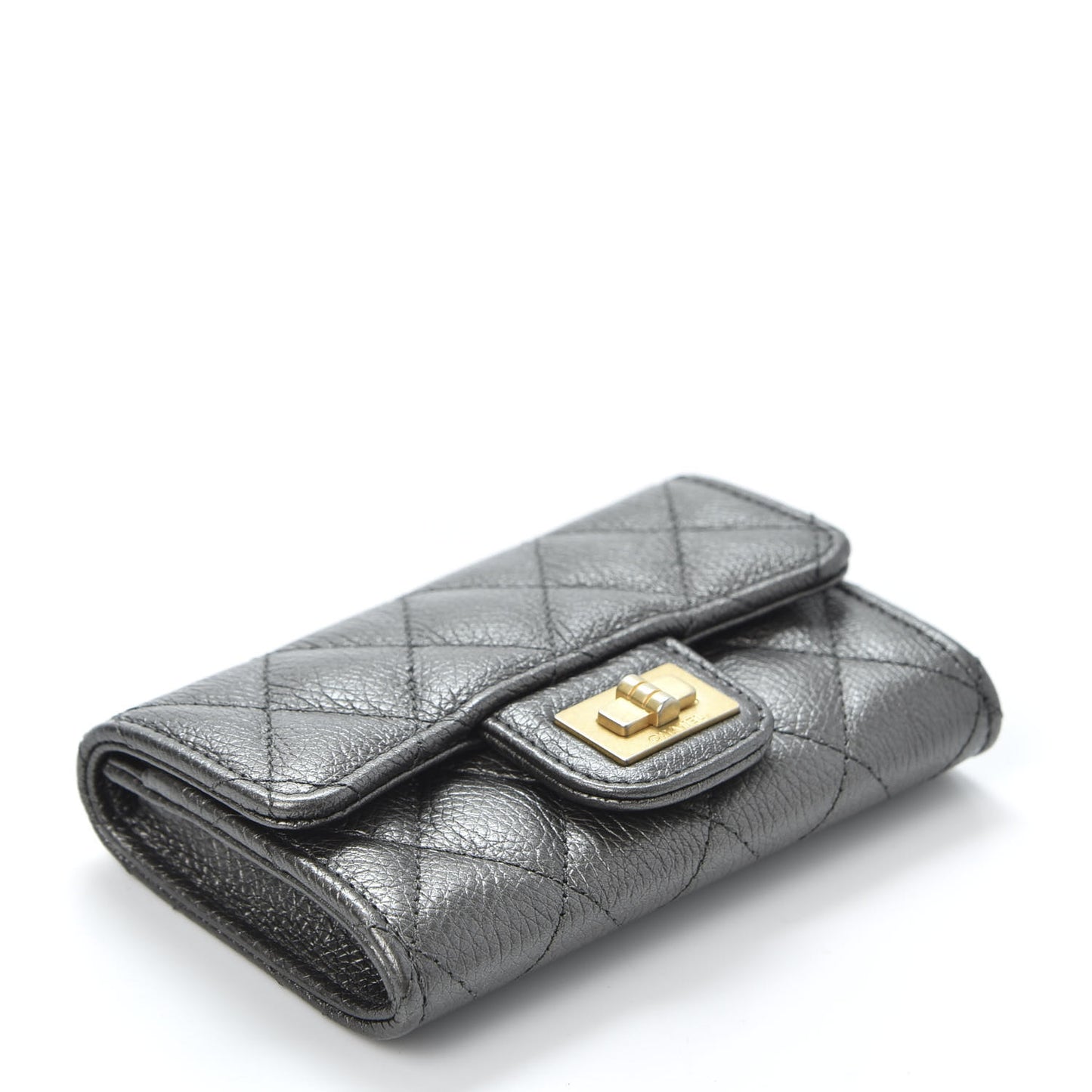Metallic Calfskin Quilted Reissue Flap Card Holder Grey