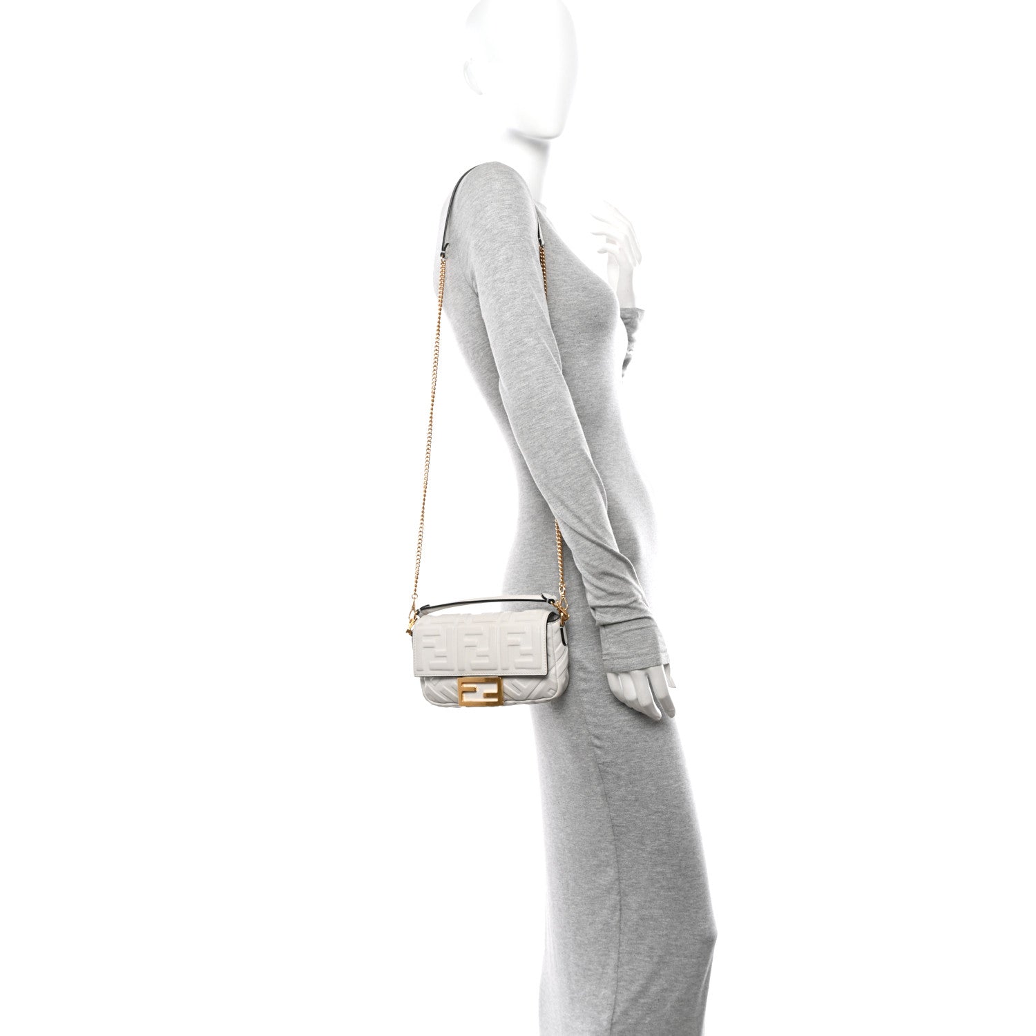 Fendi Nappa FF 1974 Embossed Mini Baguette White 2 of 10