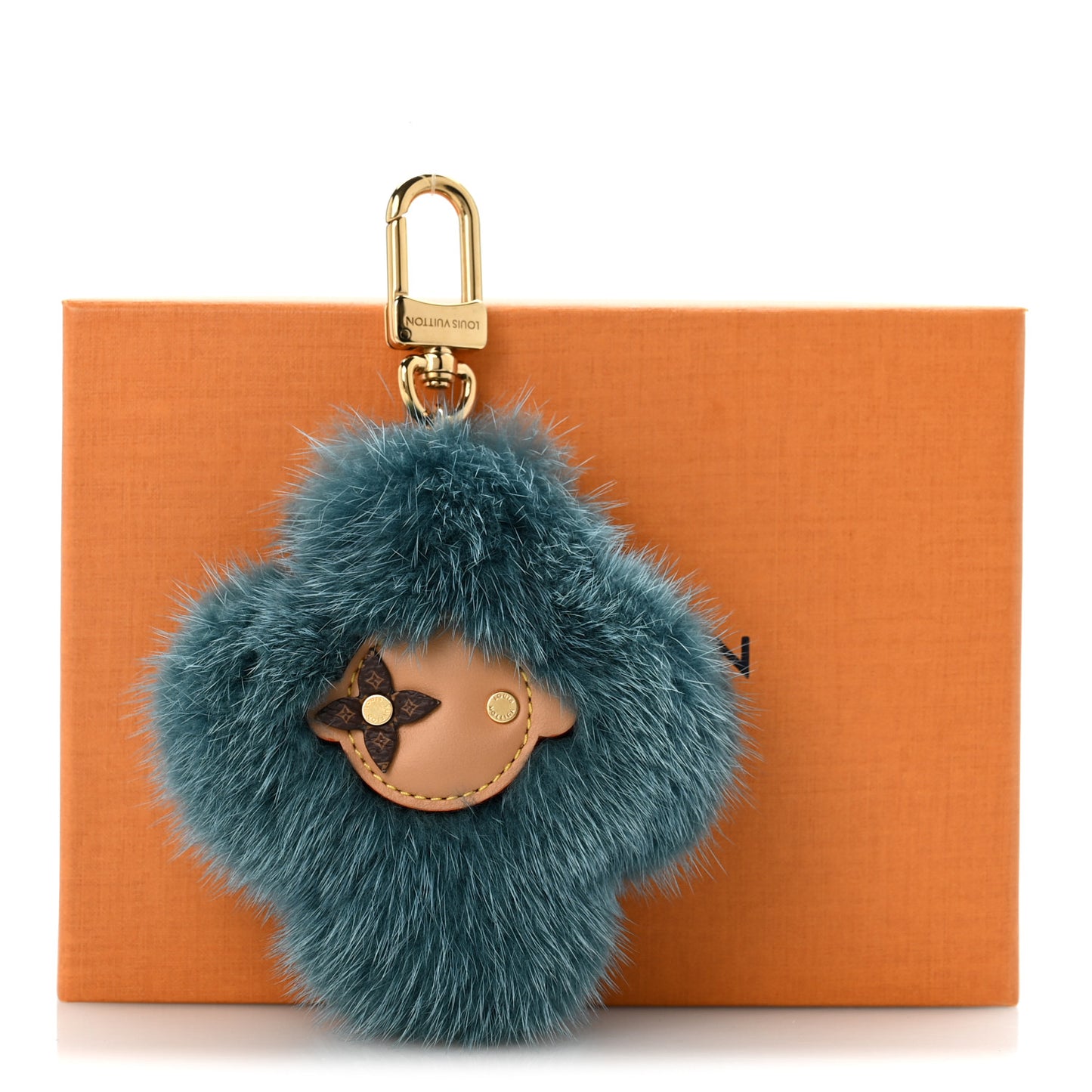 Calfskin Mink Fur Vivienne Bag Charm Key Holder Blue