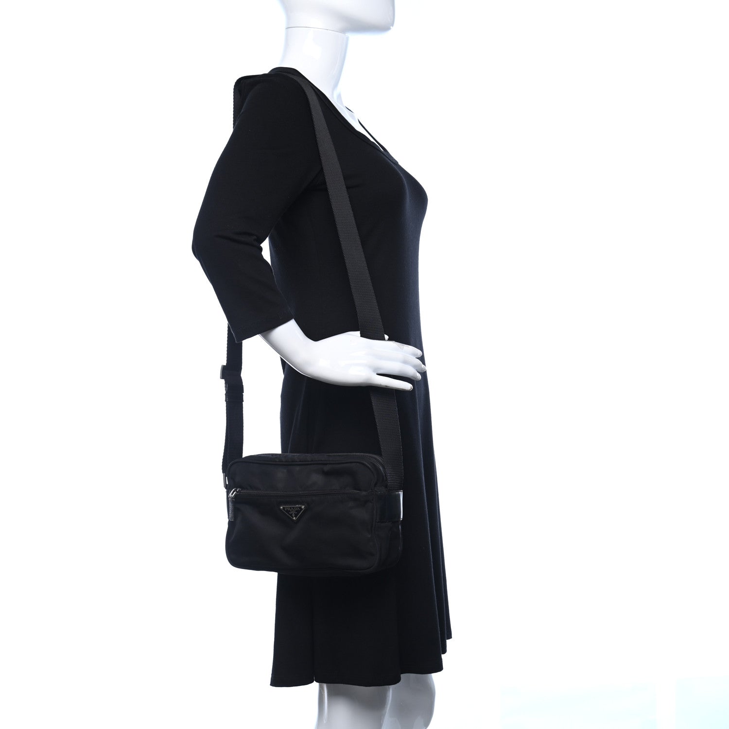 Prada Nylon Saffiano Vela Messenger Bag Black 2 of 10