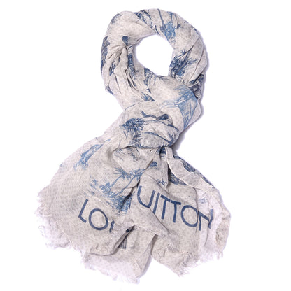 Louis Vuitton Cotton Linen Toile Etole De Louis Pareo Blue 1 of 6