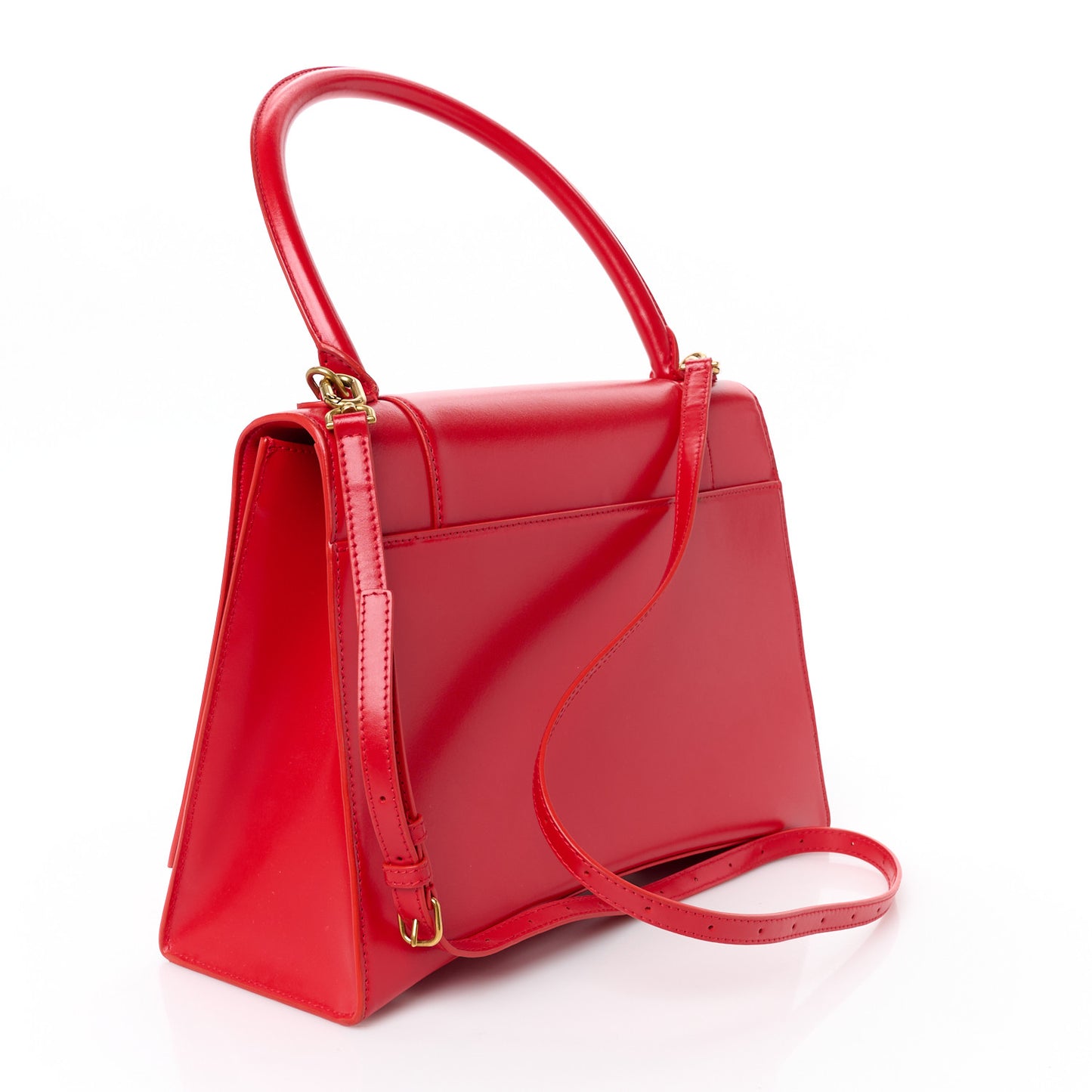 Shiny Box Calfskin Medium Hourglass Top Handle Bag Bright Red