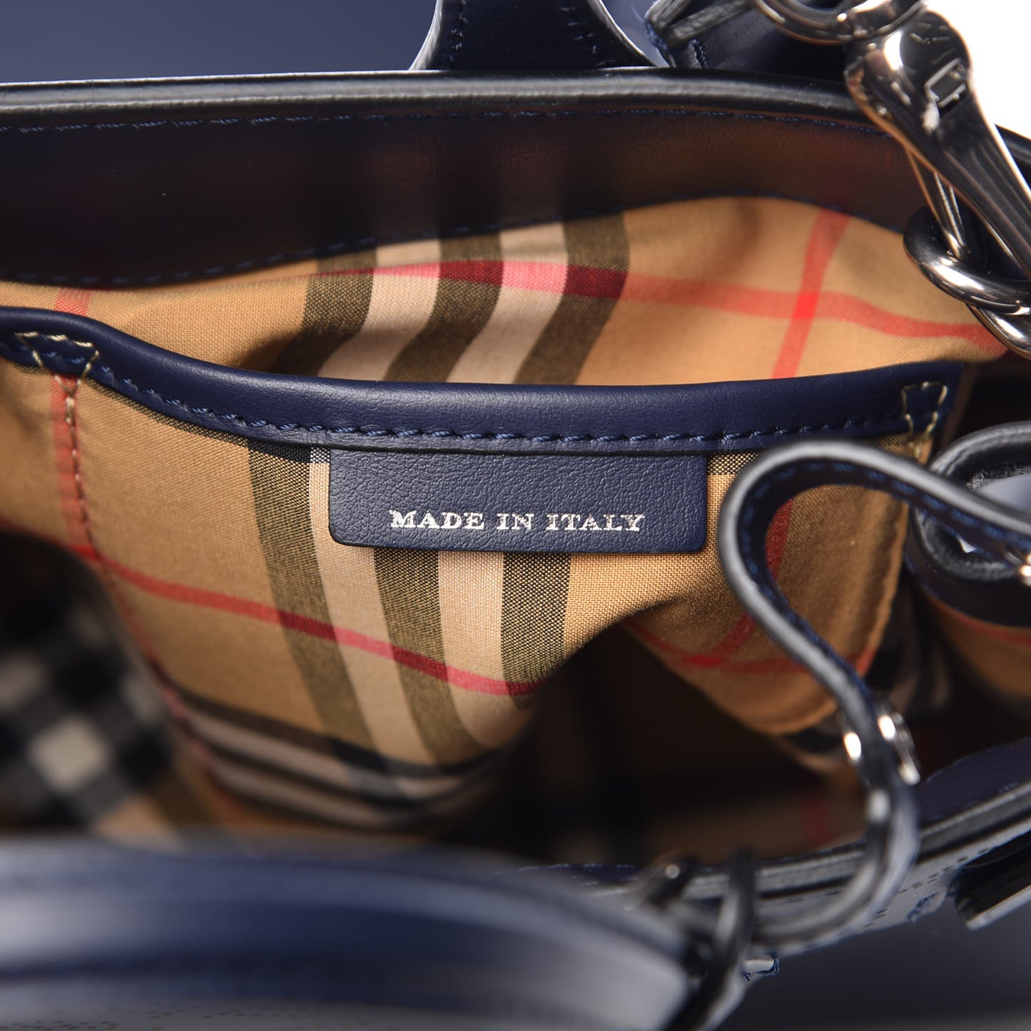 Derby Calfskin Perforated Small Banner Tote Regency Blue