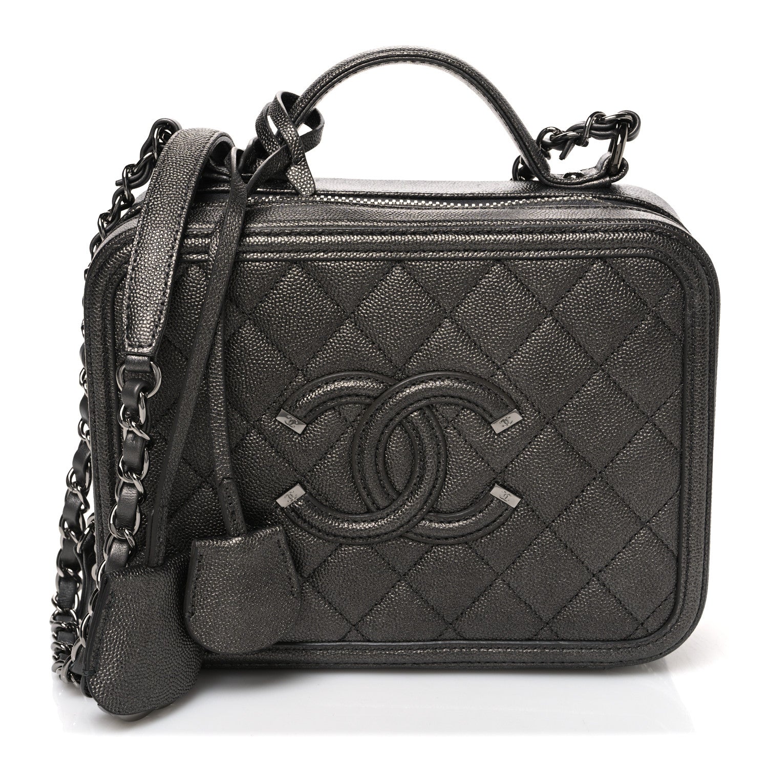 Chanel Metallic Caviar Quilted Medium CC Filigree Vanity Case Dark Silver 1 of 11