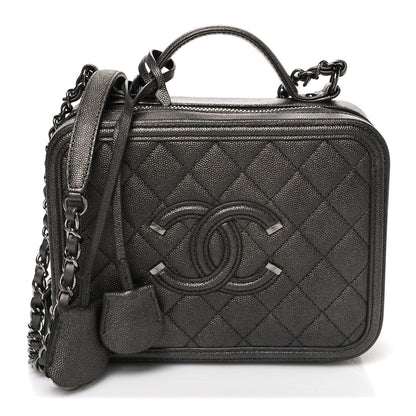 Chanel Metallic Caviar Quilted Medium CC Filigree Vanity Case Dark Silver 1 of 11