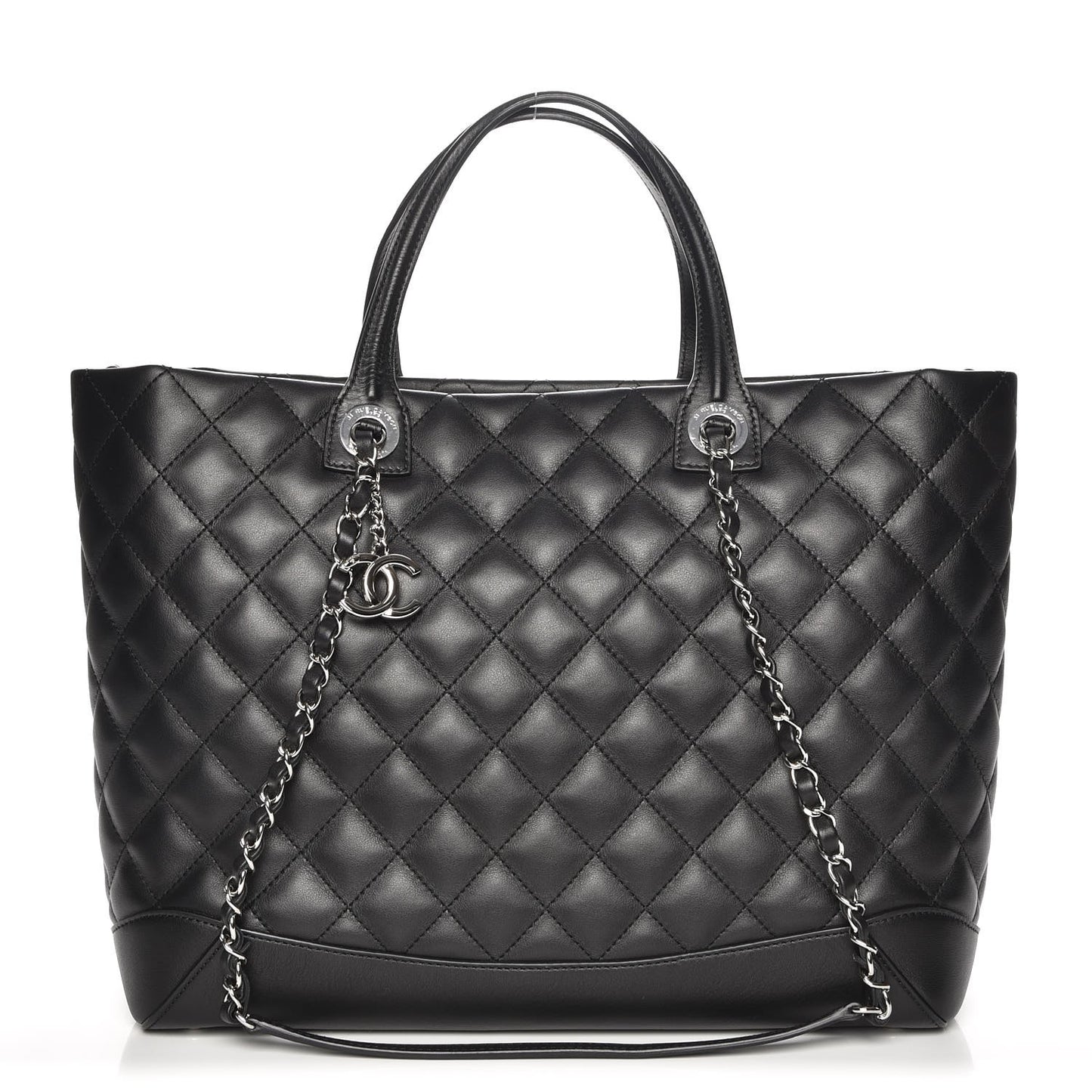 Calfskin Quilted Large Easy Shopping Tote Black