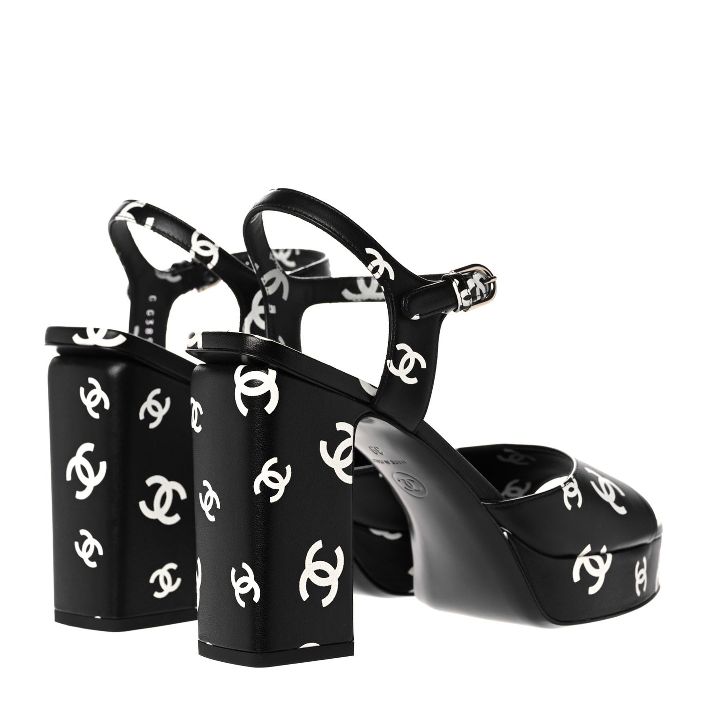 Printed Lambskin Coco Beach Platform Sandals 39 Black White