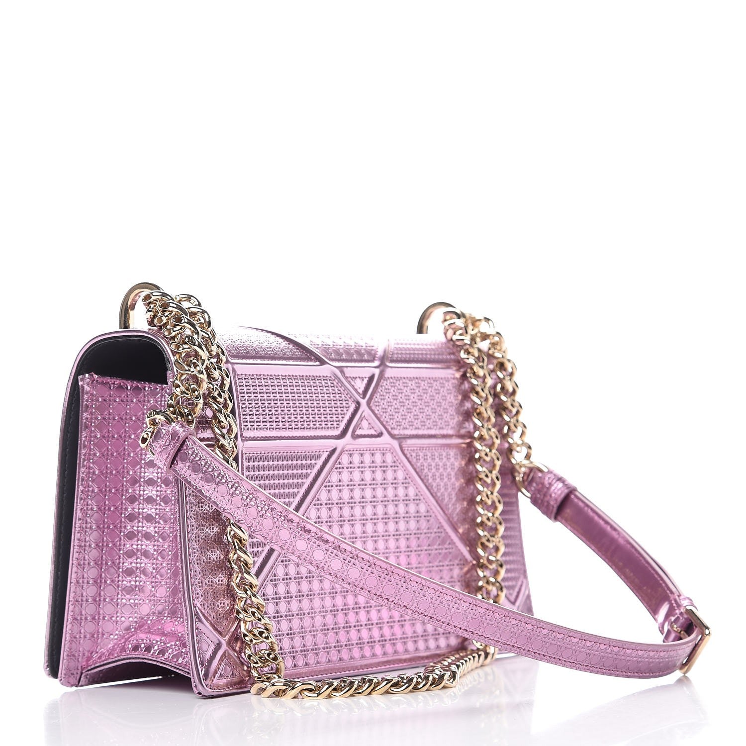 Christian Dior Metallic Patent Micro-Cannage Medium Diorama Flap Bag Pink 3 of 10