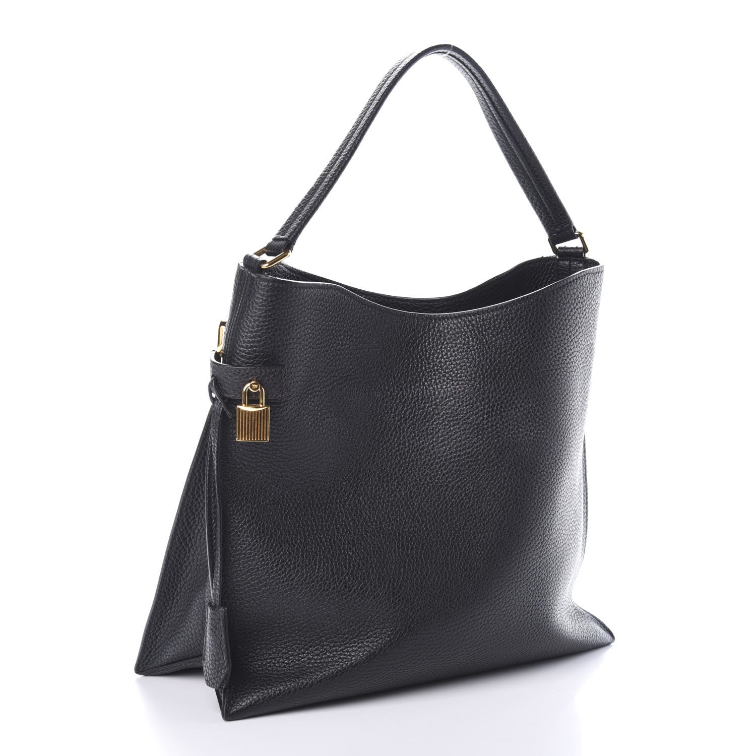 Tom Ford Pebbled Calfskin Small Alix Padlock Zip Hobo Bag Black 3 of 9