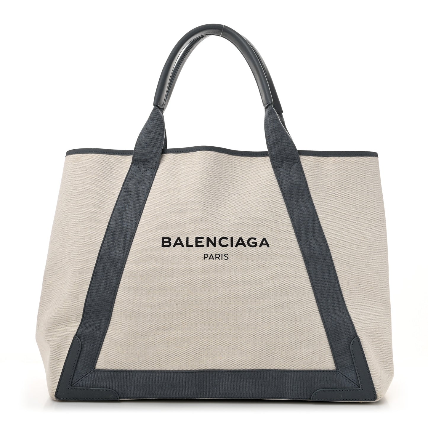 Cotton Canvas Calfskin M Navy Cabas Grey