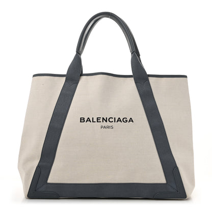 Balenciaga Cotton Canvas Calfskin M Navy Cabas Grey 1 of 11