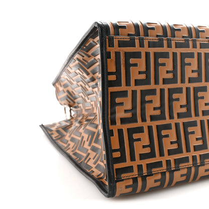 Fendi Vitello Century Wicker FF Embossed Large Runaway Shopper Tote Tobacco Black 9 of 10