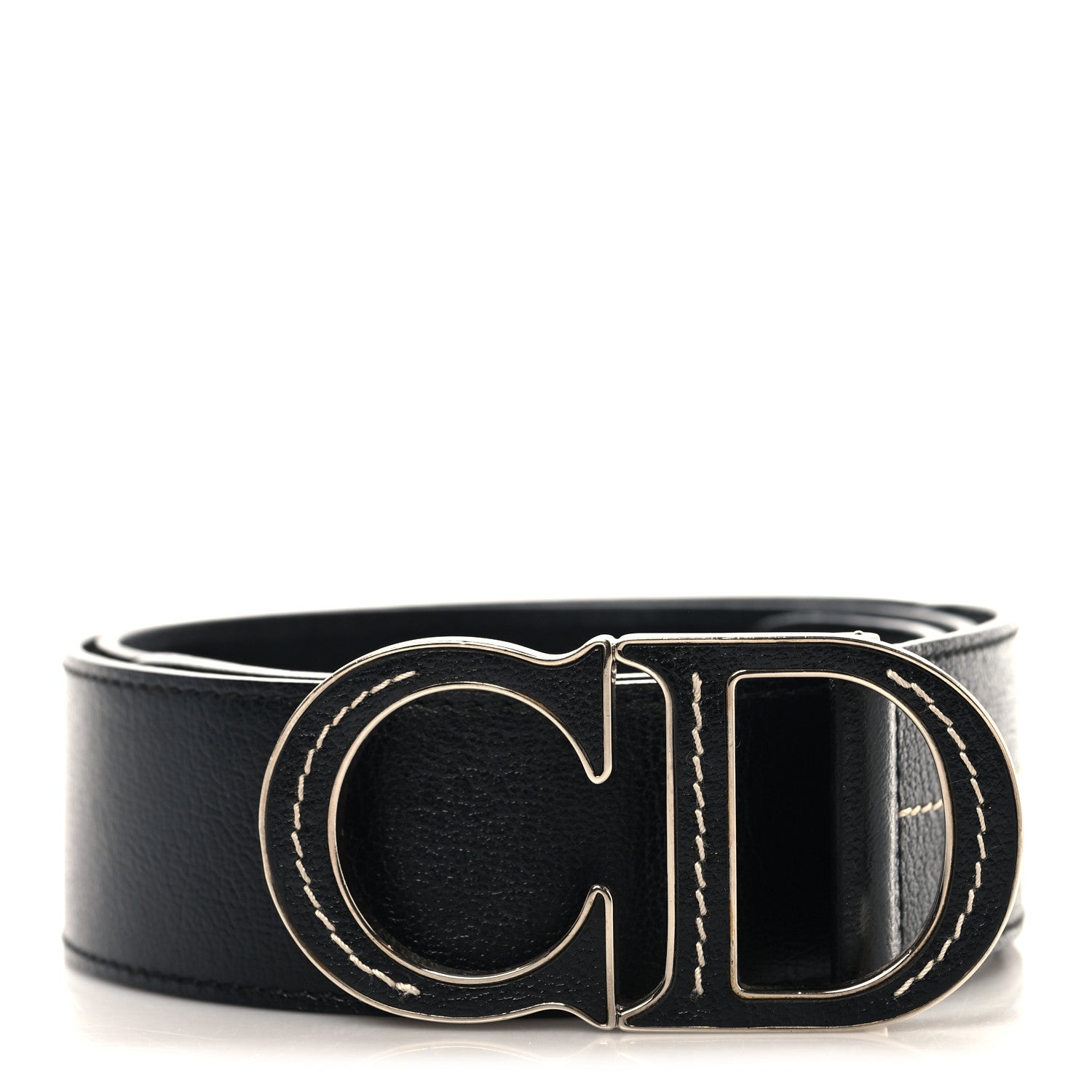 Christian Dior Calfskin Stitched CD Belt 85 34 Black 1 of 6