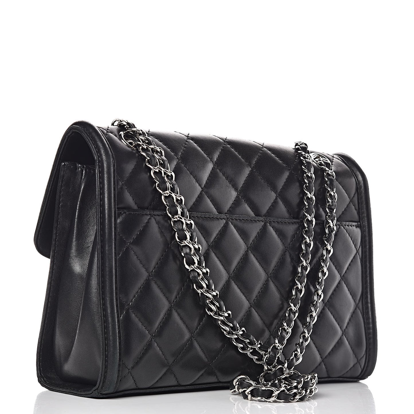 Lambskin Quilted Large Geometric Flap Black