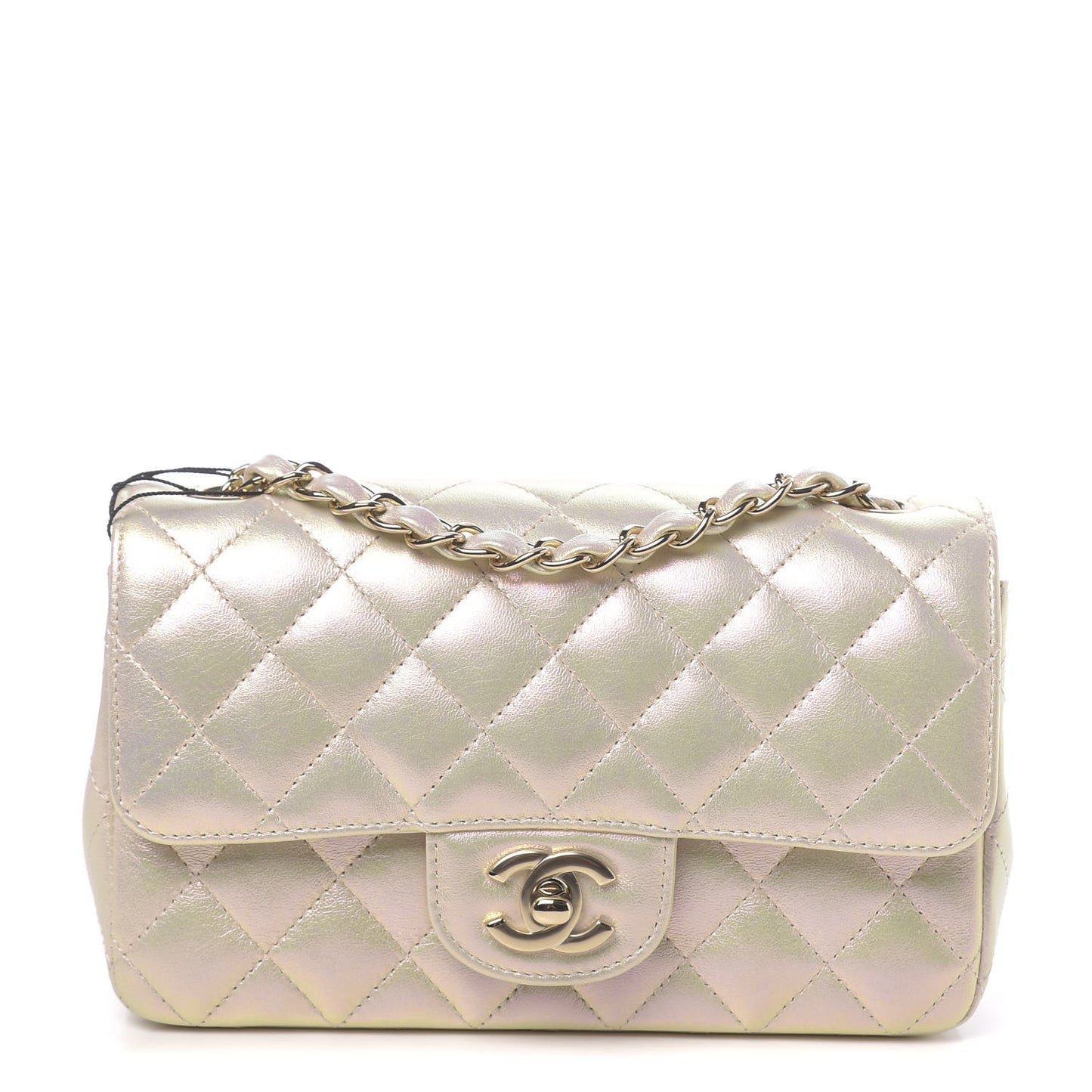 Iridescent Lambskin Quilted Mini Rectangular Flap Ivory