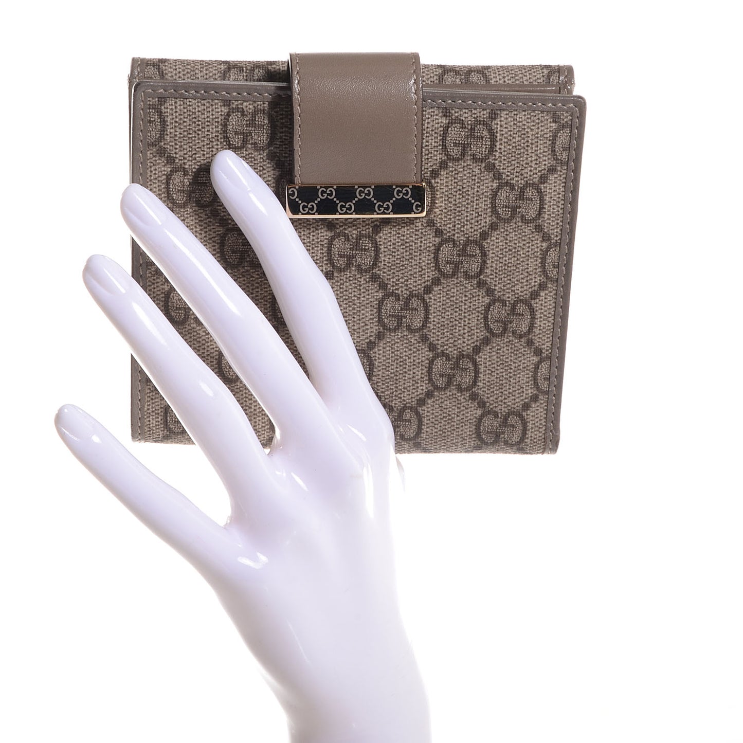 GG Supreme Monogram Icon Bar French Flap Wallet Beige Ebony Grigio