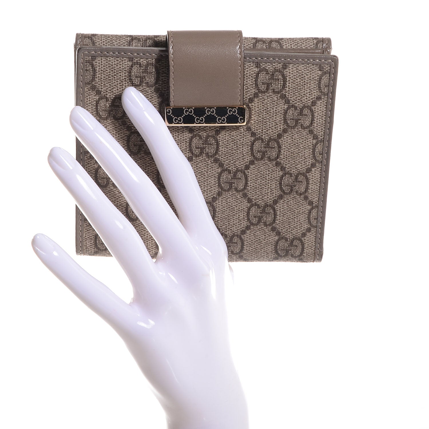 Gucci GG Supreme Monogram Icon Bar French Flap Wallet Beige Ebony Grigio 2 of 8
