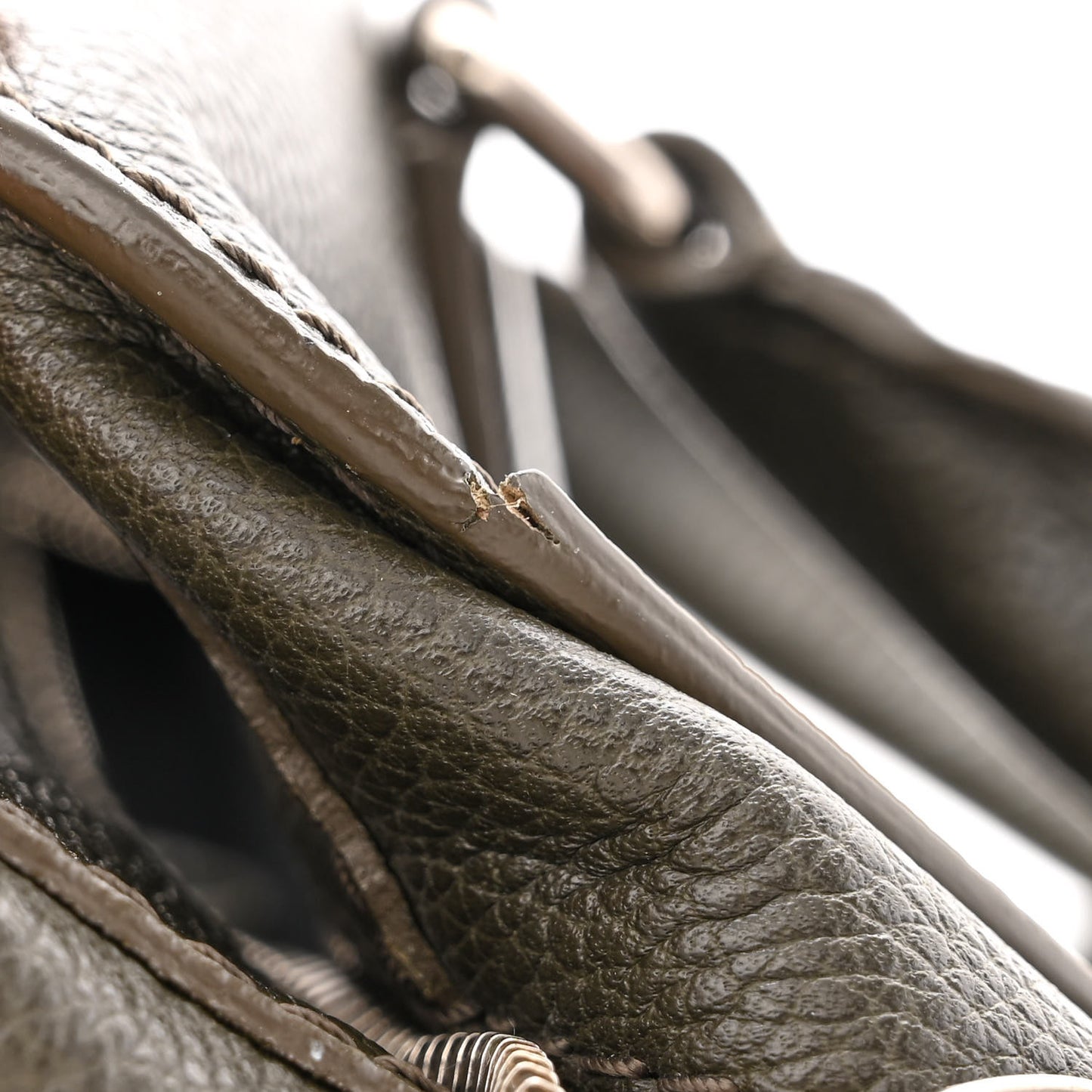 Pebbled Calfskin Small Skull Padlock Zip Around Tote Military Green