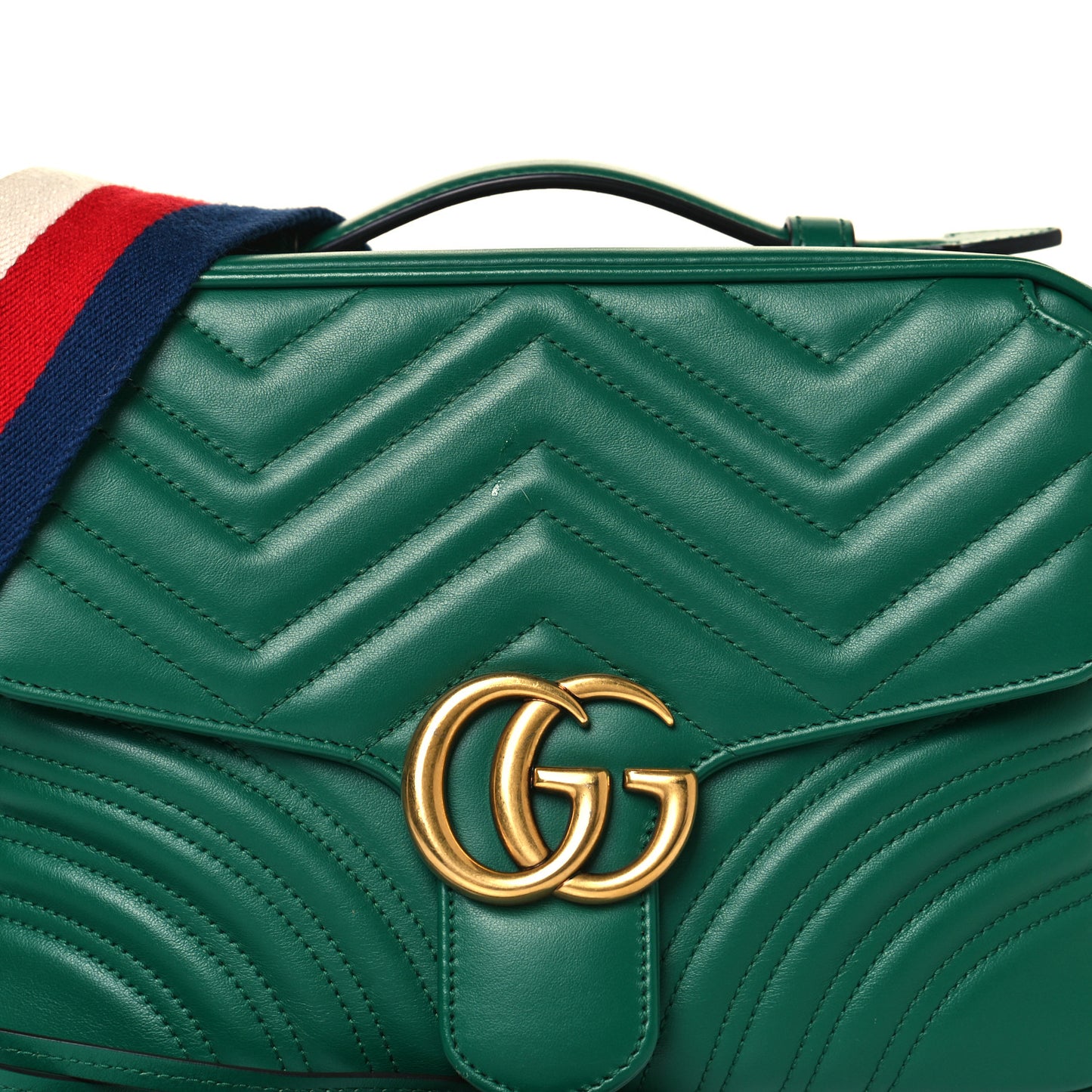 Calfskin Matelasse Sylvie Web Small GG Marmont Top Handle Shoulder Bag Emerald