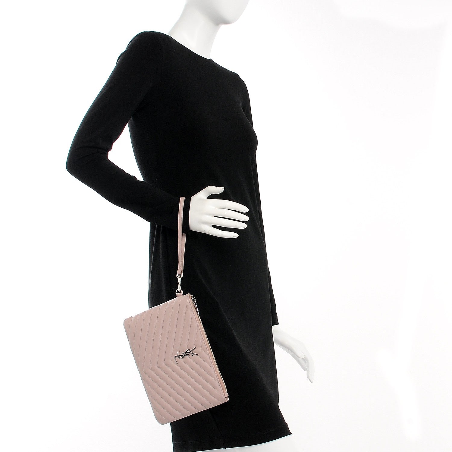 Saint Laurent Calfskin Matelasse Chevron Monogram A5 Wristlet Rose Poudre 10 of 10
