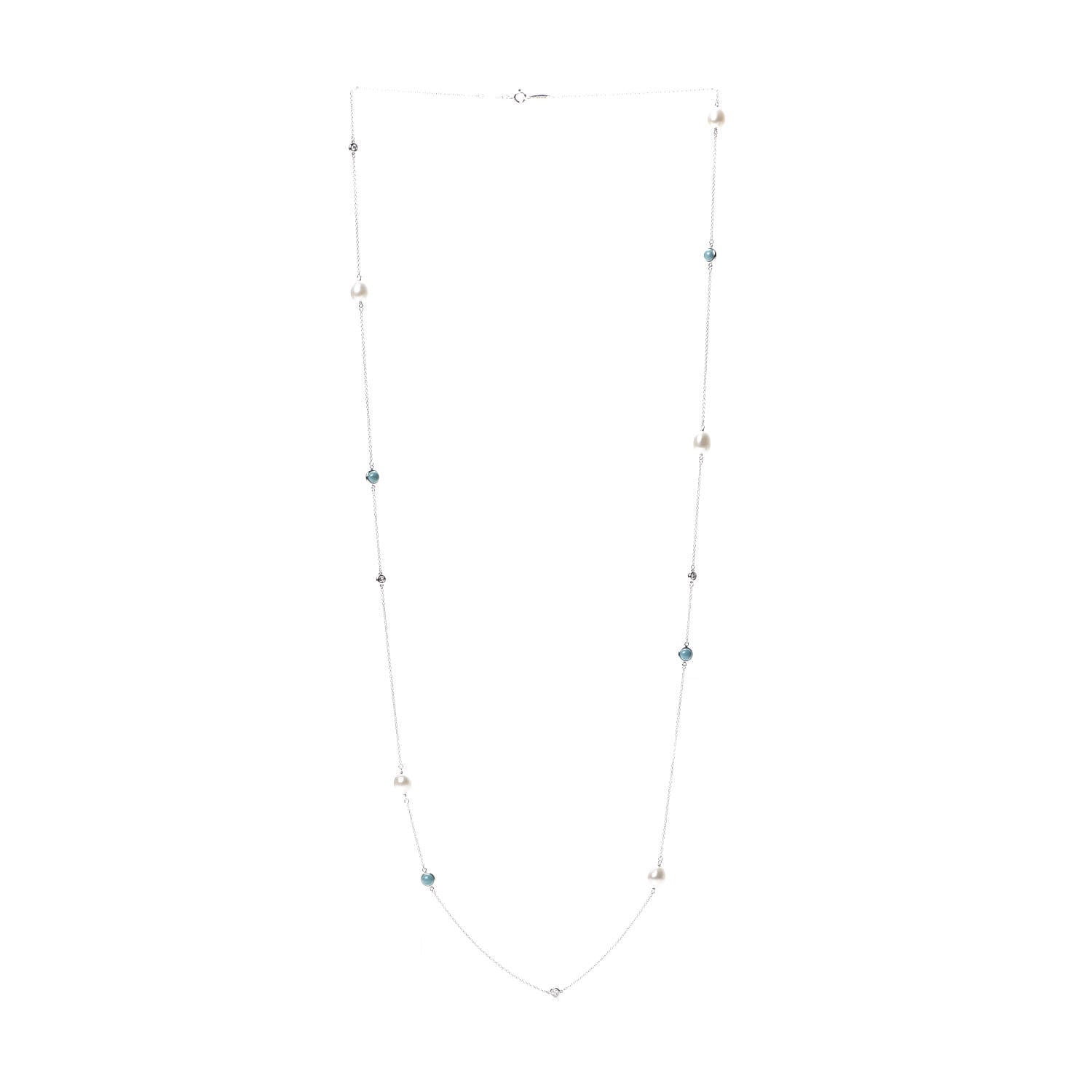 Tiffany Sterling Silver Diamond Pearl Turquoise Elsa Peretti Color By The Yard Sprinkle Necklace 3 of 7