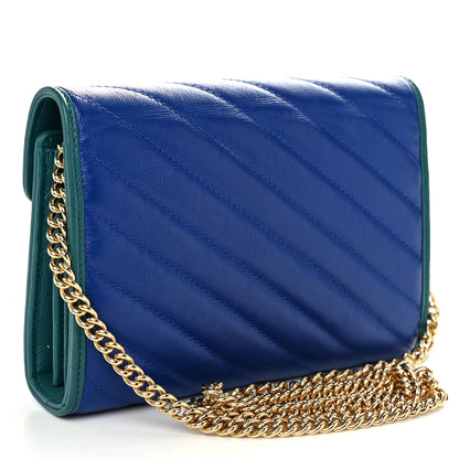 Gucci Azalea Calfskin Enamel Matelasse Diagonal Torchon GG Marmont Chain Wallet Imperial Blue Pavone 3 of 10