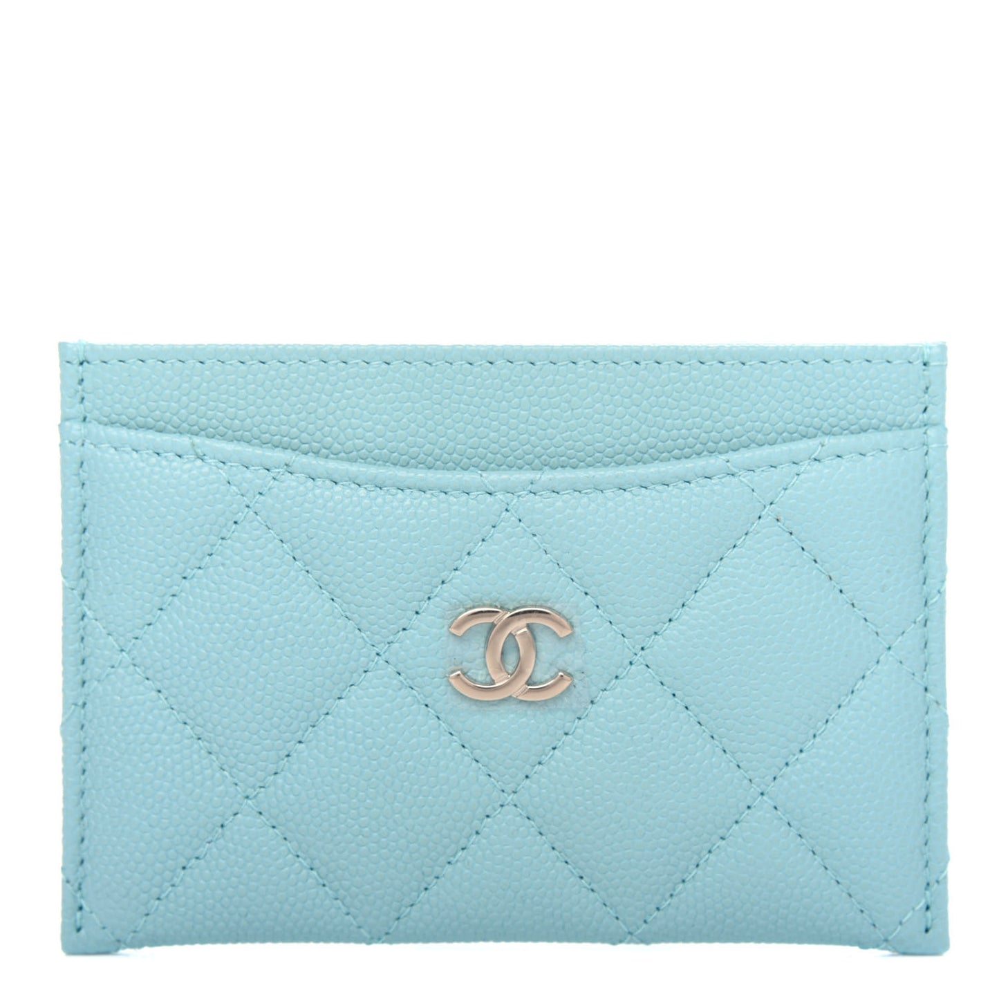 Caviar Quilted Card Holder Light Blue
