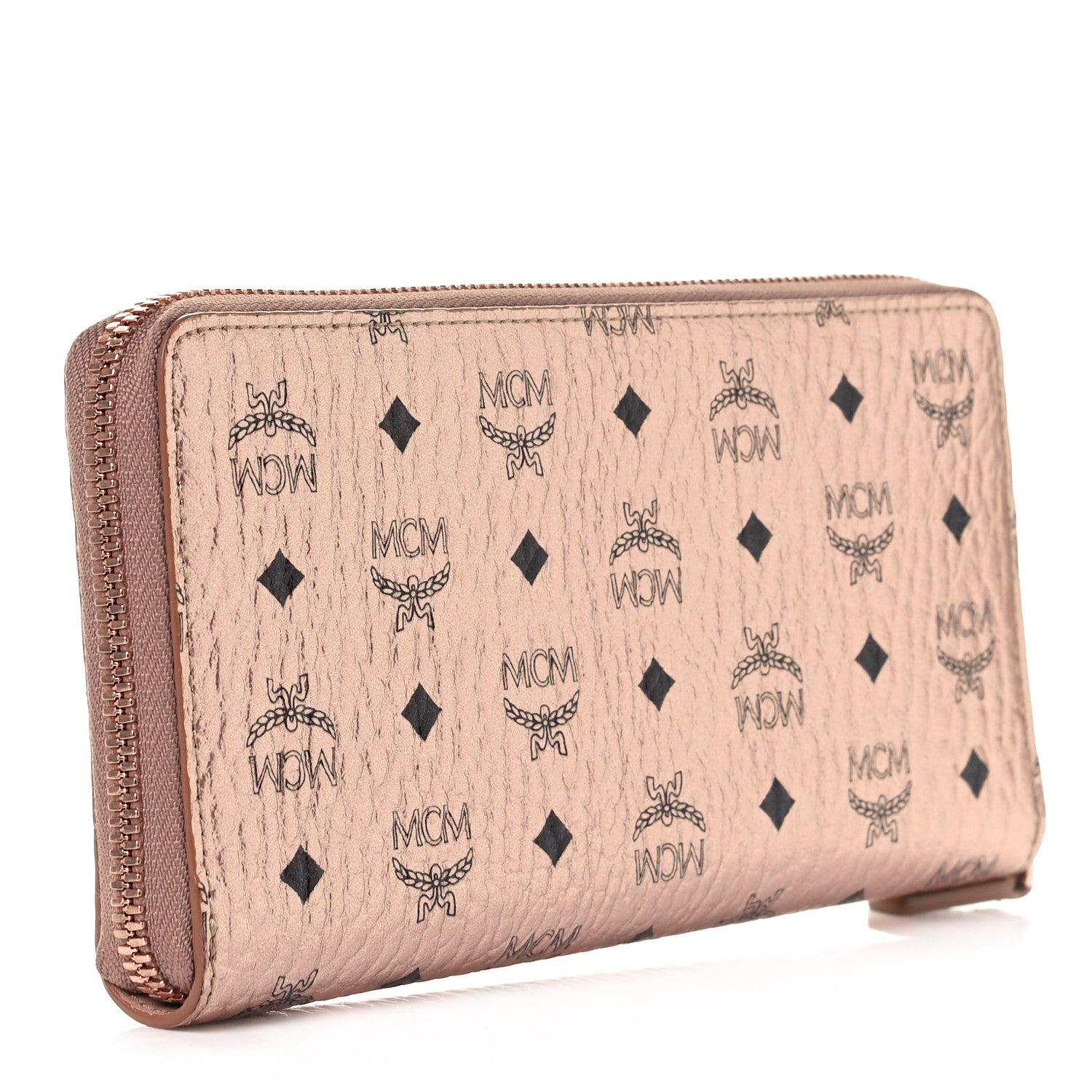 MCM Metallic Visetos Large Zip Around Wallet Champagne Gold 3 of 8