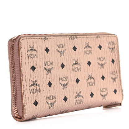 MCM Metallic Visetos Large Zip Around Wallet Champagne Gold 3 of 8
