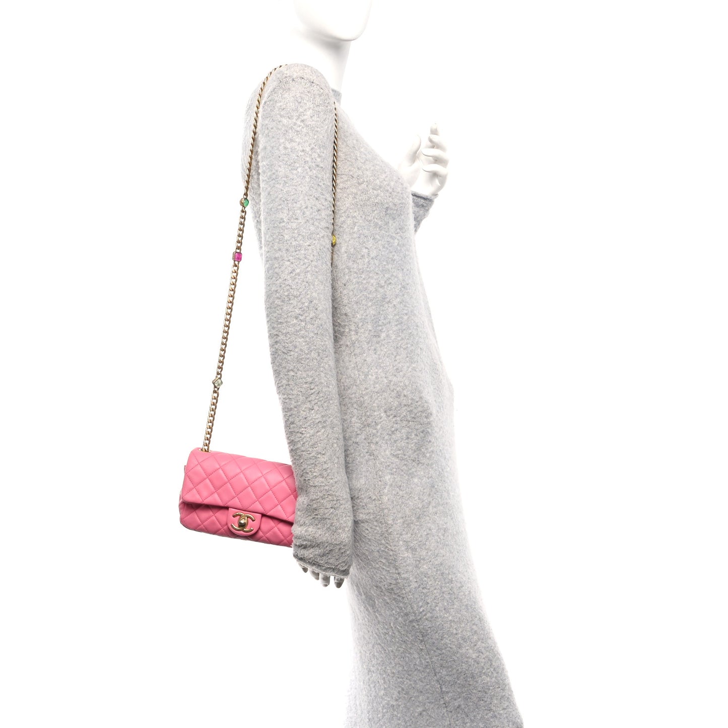 Lambskin Resin Quilted Mini Rectangular Pearl Samba Flap Pink
