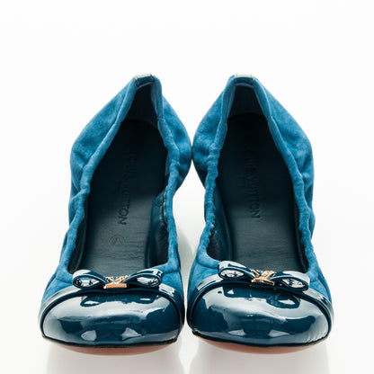 Louis Vuitton Patent Suede Elba Ballerina Flats 37.5 Blue 2 of 9