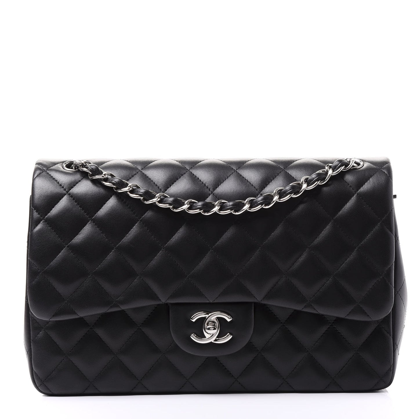 Lambskin Quilted Jumbo Double Flap Black