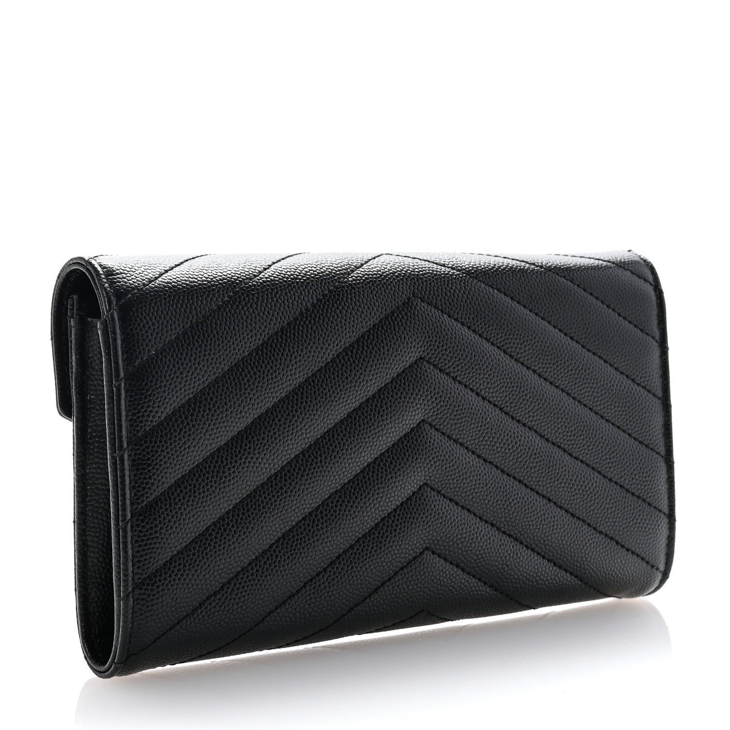 Saint Laurent Grain De Poudre Matelasse Chevron Monogram Flap Wallet Black 3 of 9