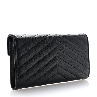 Saint Laurent Grain De Poudre Matelasse Chevron Monogram Flap Wallet Black 3 of 9