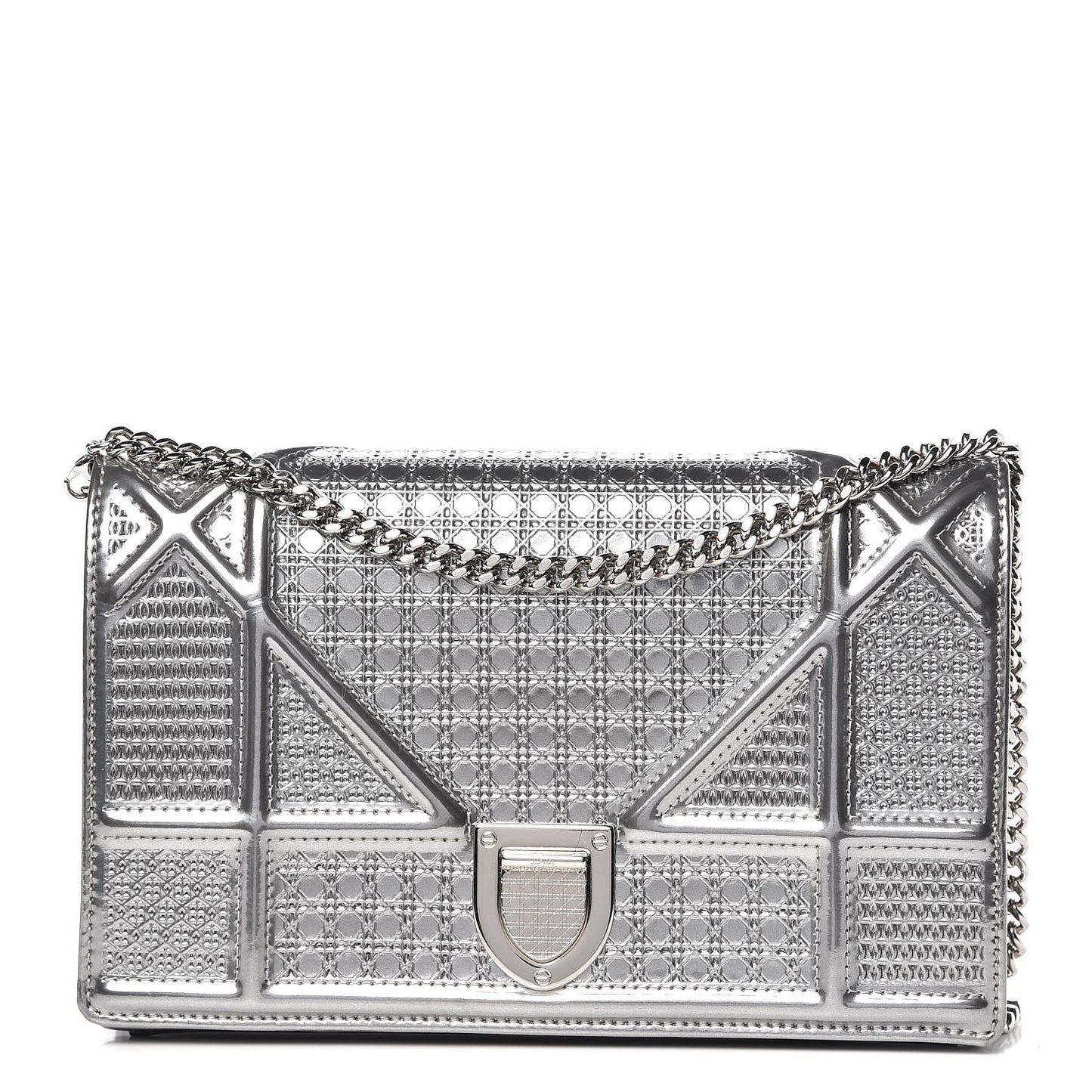 Metallic Patent Micro-Cannage Diorama Wallet on Chain Pouch Silver