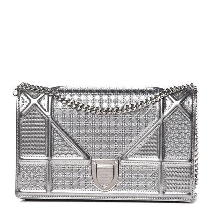 Christian Dior Metallic Patent Micro-Cannage Diorama Wallet on Chain Pouch Silver 1 of 8