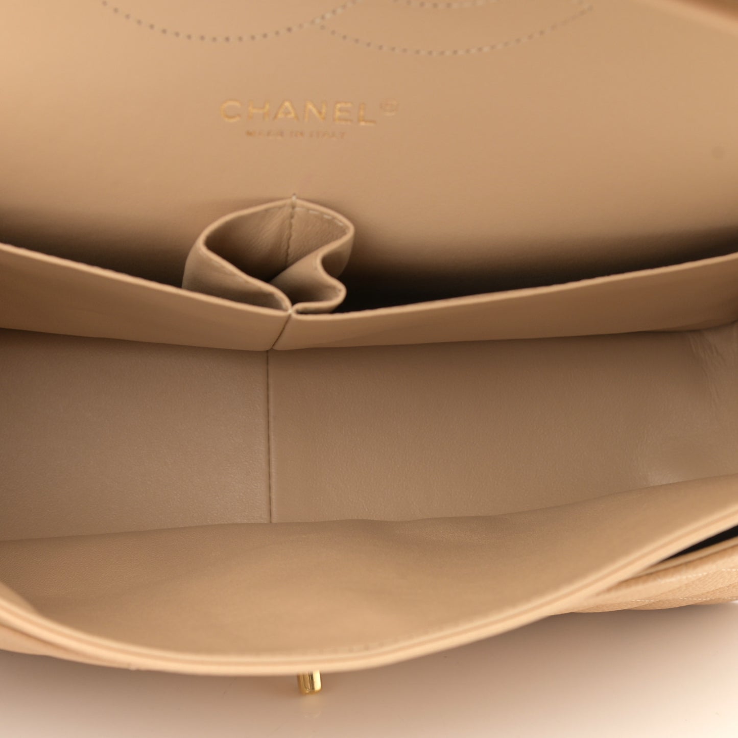 Caviar Quilted Jumbo Double Flap Beige